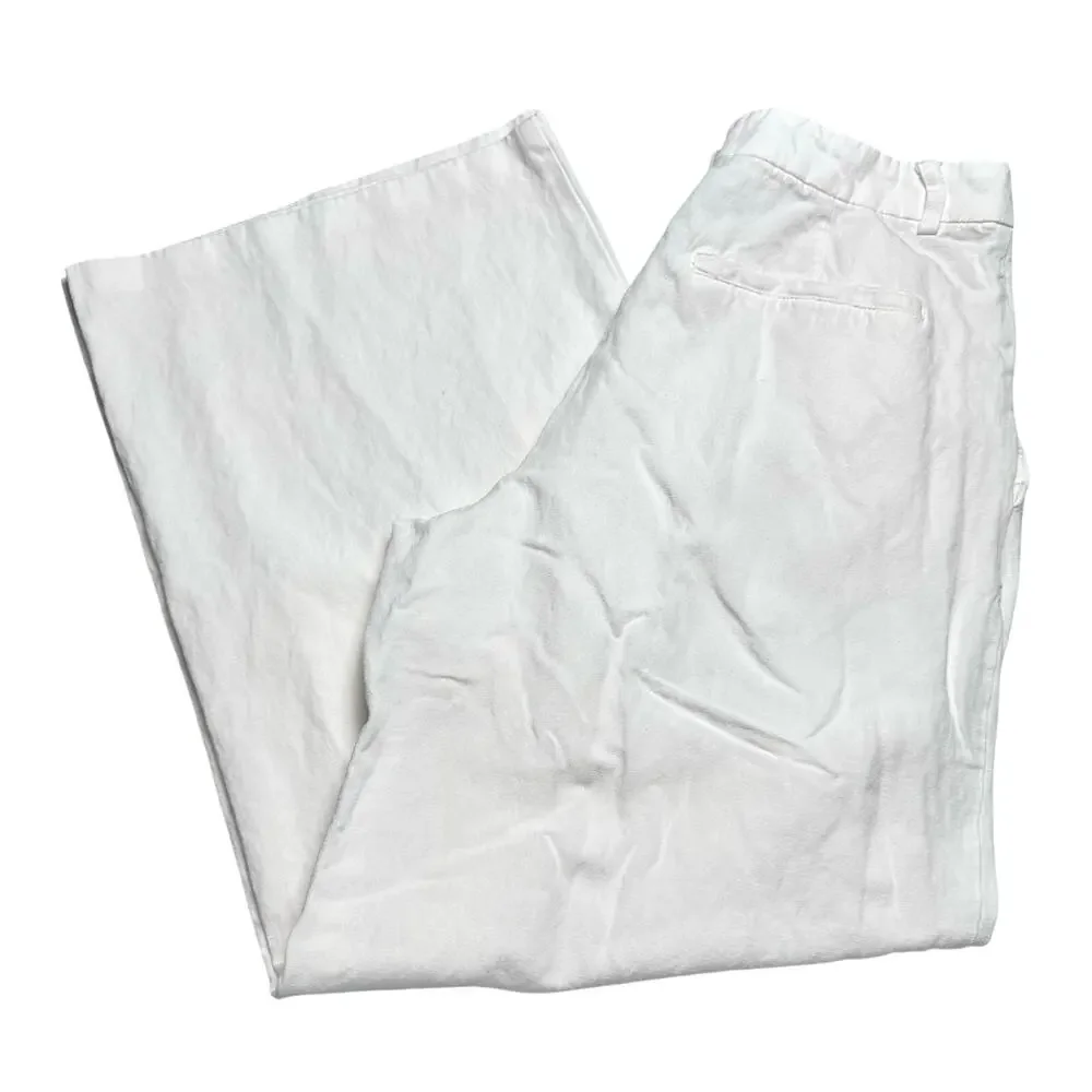 Zara | Women | White Linen Blend Pleated Summer Wide Leg Trousers | Medium